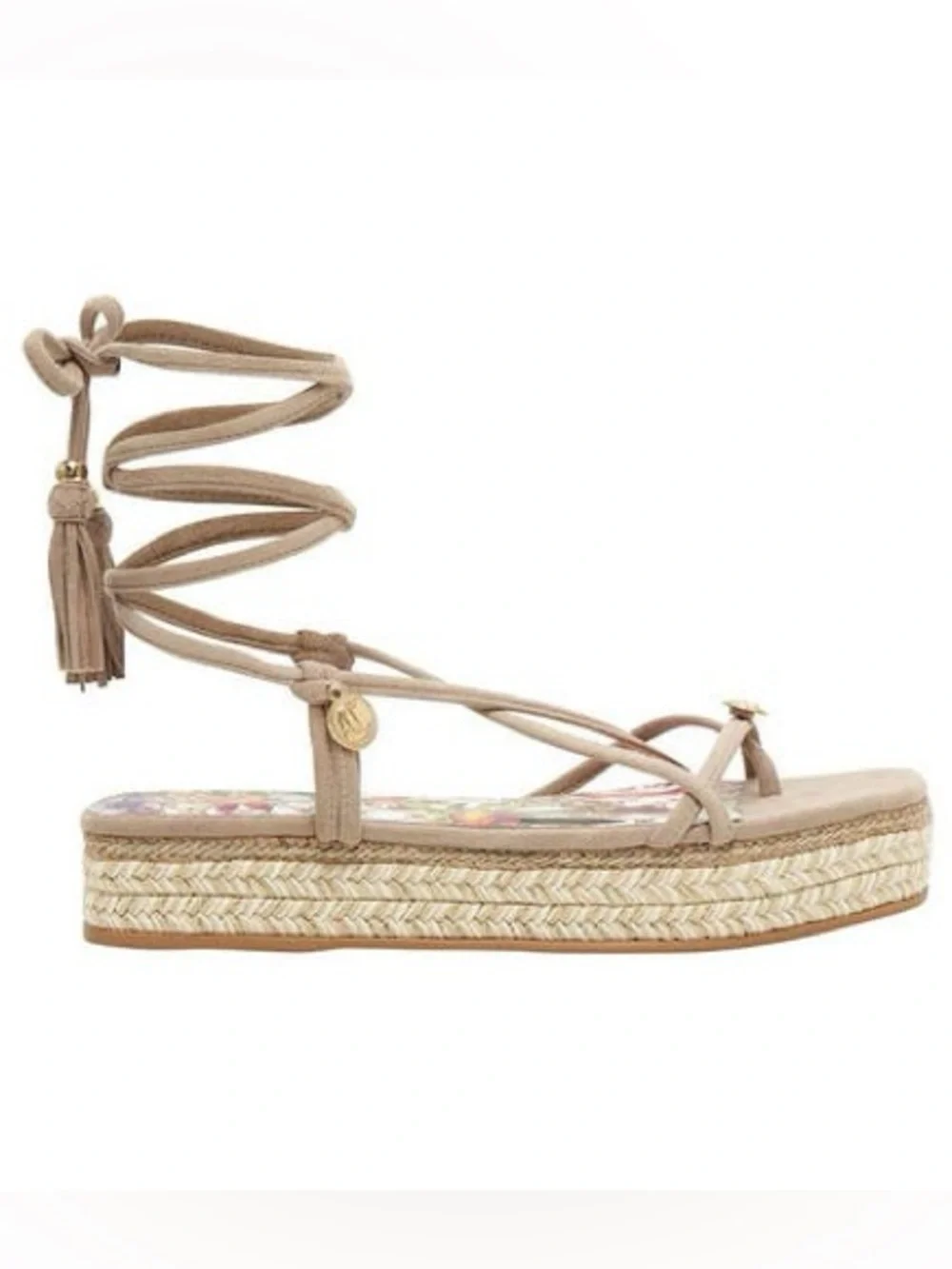 Camilla Colorful Wrap Fair Verona Lace Up Espadrille Wedge Sandals Gold Charm
